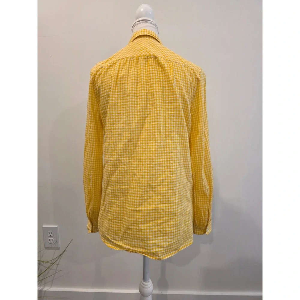 J. Crew Gathered Popover Women's Size 2 Yellow White‎ Micro-Gingham Shirt